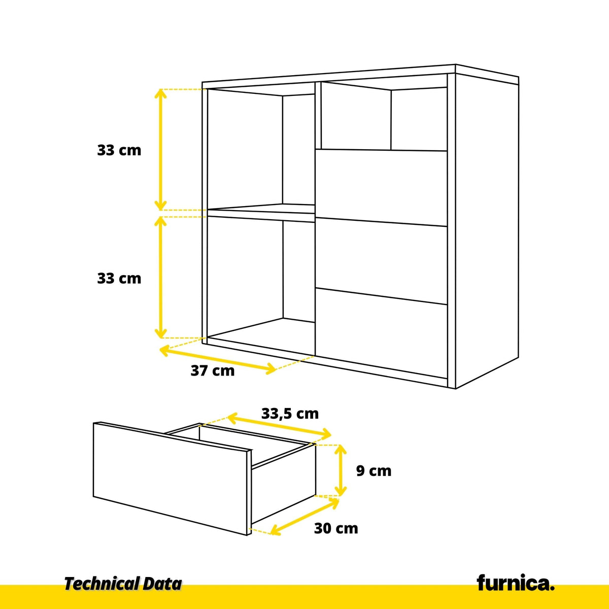 CAMILLE - Skříň s dvířky a 4 zásuvkami s funkcí push to open - antracit / bílý lesk H74cm W80cm D36cm (7) – Furnica