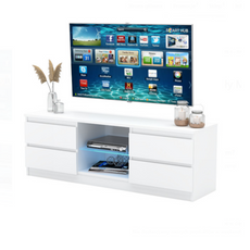 MARCO - TV stolík s 4 zásuvkami a 1 skleněnou poličkou - V45cm Š120cm H35cm - Bílý matný