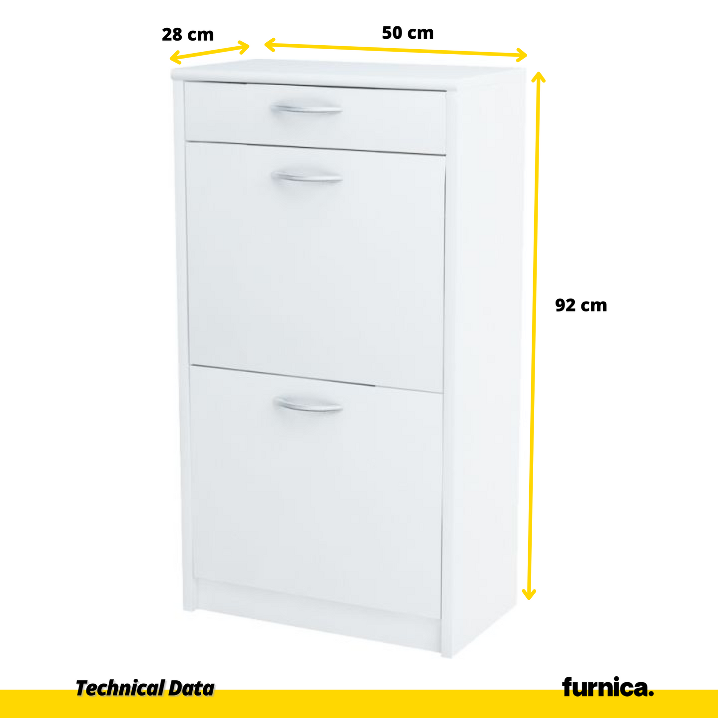 JULIA - Botník na boty s 1 šuplíkem a 2 úložnými prostory - bílý matný povrch H92cm Š50cm H28cm