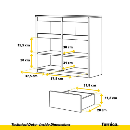 NOAH - Komoda se 2 šuplíky a 2 dveřmi - Skříň na uložení oblečení do ložnice - Wotan dub / beton - Výška 75 cm, šířka 80 cm, hloubka 35 cm.