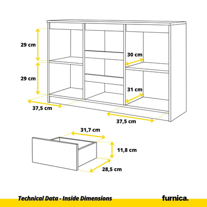 MIKEL - Komoda se 3 šuplíky a 2 dveřmi - Skříň na uložení oblečení do ložnice - Anthracit / Sonoma dub - Výška 75 cm, šířka 120 cm, hloubka 35 cm.
