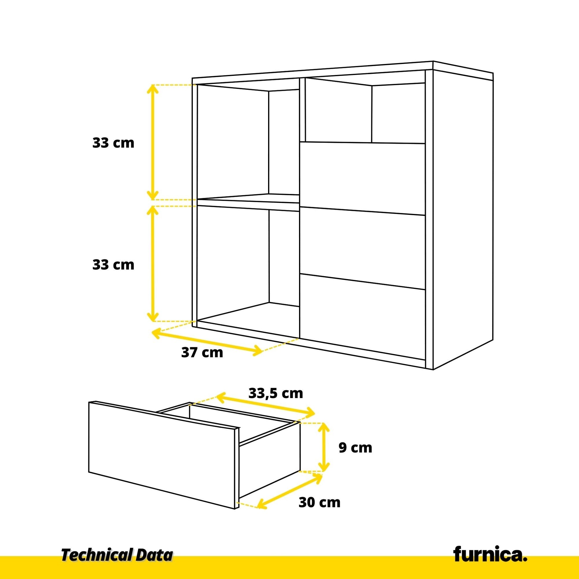 CAMILLE - Skříň s dvířky a 4 zásuvkami s otevíráním stisknutím - antracitová H74cm W80cm D36cm (7) – Furnica
