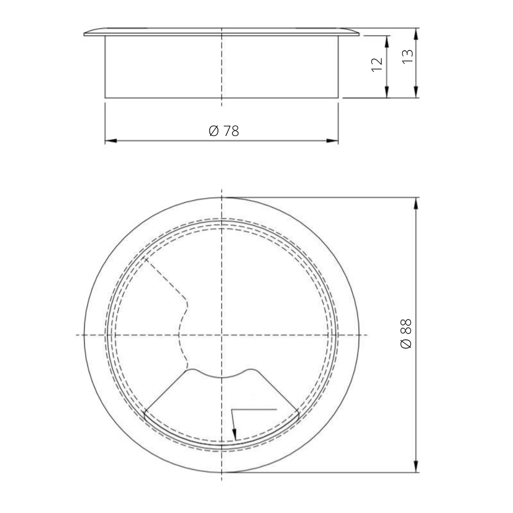 Kovový kabelový gromet s gumovým otvorem - chrom Ø80mm