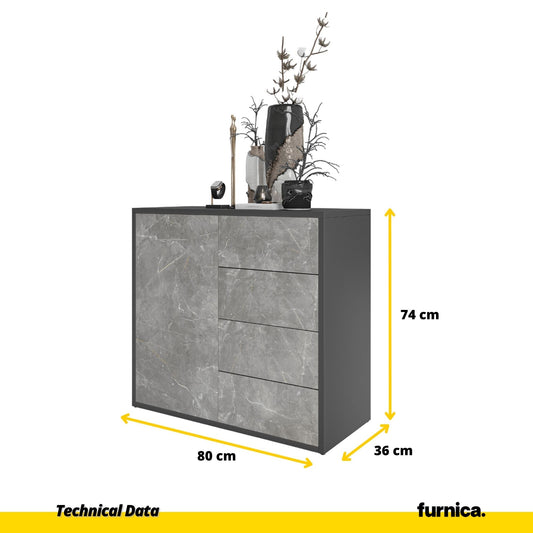 CAMILLE - Skříň s dvířky a 4 zásuvkami s funkcí push to open - antracit / basalt Trasimeno H74cm W80cm D36cm