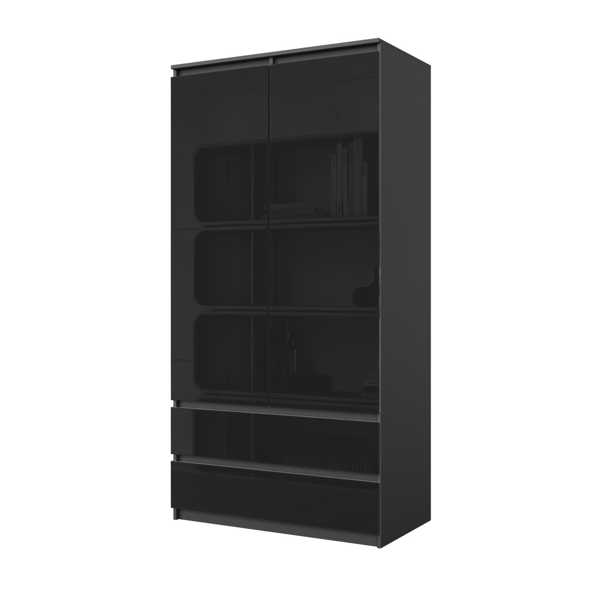 JOELLE - Skříň se 2 dveřmi a 2 zásuvkami - Antracit / Černý lesk - H180cm Š90cm D50cm – Furnica