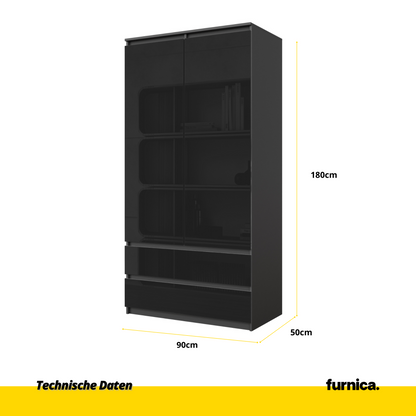 JOELLE - Skříň se 2 dveřmi a 2 zásuvkami - Antracit / Černý lesk - H180cm Š90cm D50cm (2) – Furnica