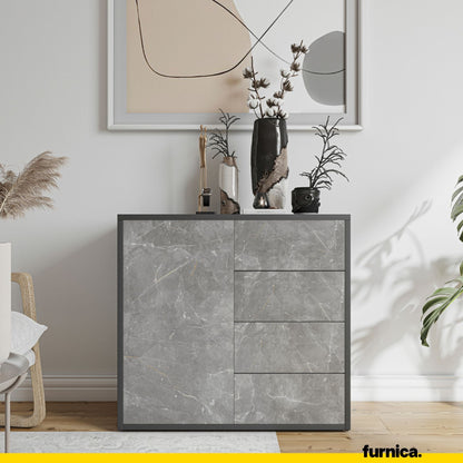 CAMILLE - Skříň s dvířky a 4 zásuvkami s funkcí push to open - antracit / basalt Trasimeno H74cm W80cm D36cm (3) – Furnica