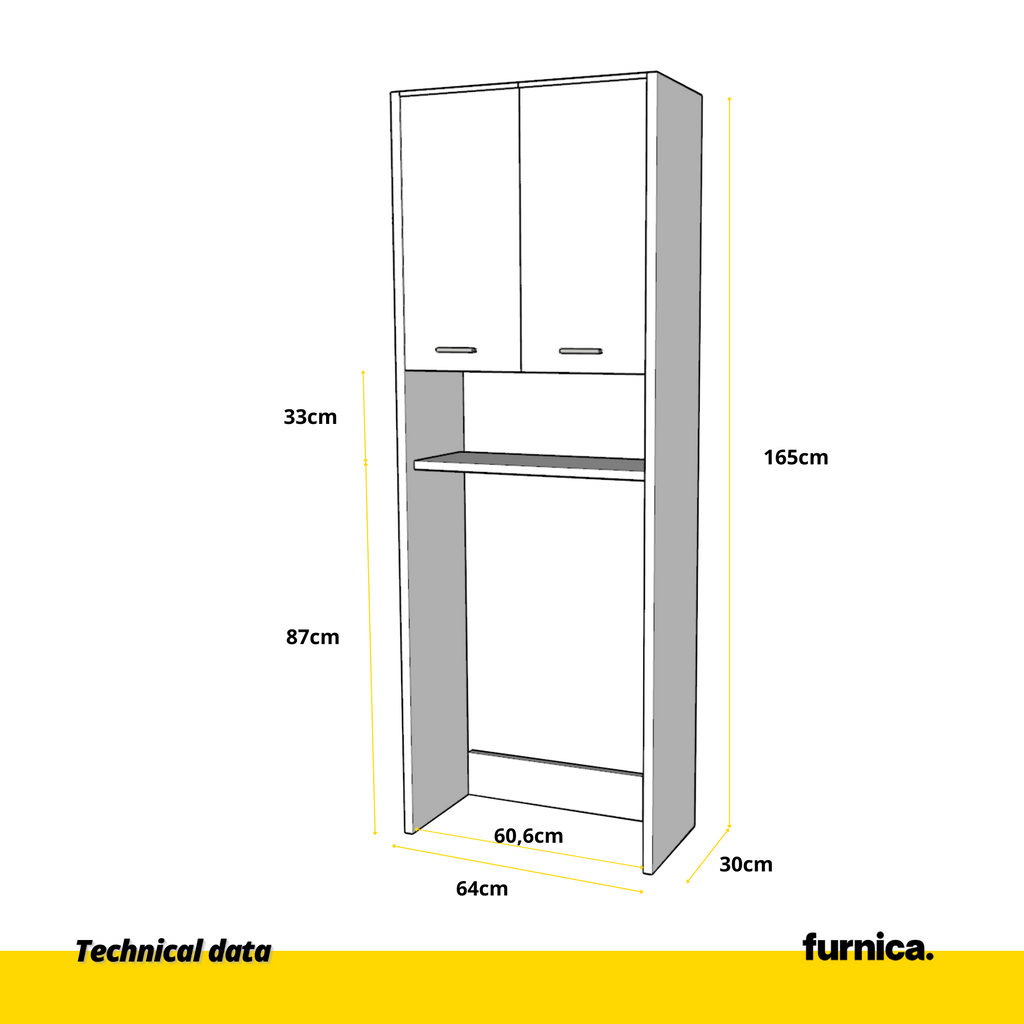 EMMA - Skříňka na úložný prostor do koupelny s dveřmi a policemi - černá matná H165cm Š64cm H30cm