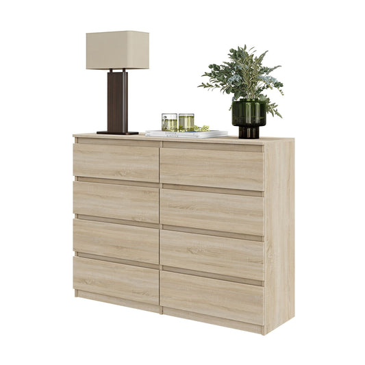 GABRIEL - Komoda se 8 šuplíky - Skříň na oblečení do ložnice - Sonoma dub - Výška 92 cm, šířka 120 cm, hloubka 33 cm.