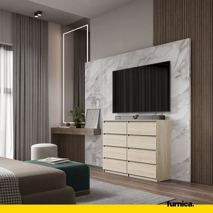 GABRIEL - Komoda se 8 šuplíky - Skříň na oblečení do ložnice - Sonoma dub - Výška 92 cm, šířka 120 cm, hloubka 33 cm.