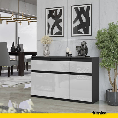 NOAH - Komoda se 3 šuplíky a 3 dveřmi - Skříň na uložení oblečení do ložnice - Anthracit / Bílý lesk H75cm W120cm D35cm (3)