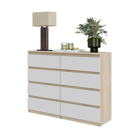 GABRIEL - Komoda se 8 šuplíky - Skříň na oblečení do ložnice - Sonoma dub / bílá H92cm Š120cm D33cm