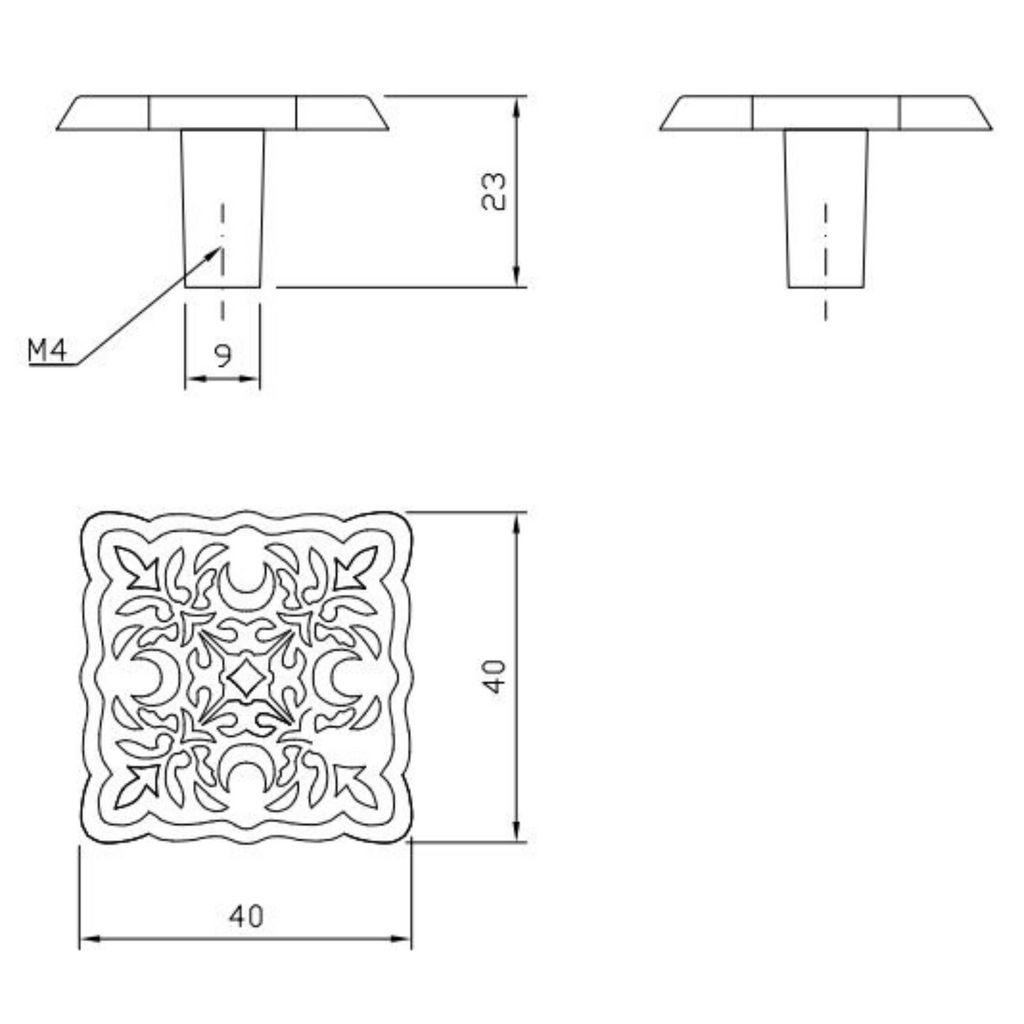 Starý kovový knoflík na skříň - 40 mm x 40 mm - starožitná mosaz