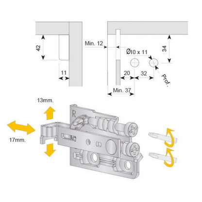 Nastavitelný držák skříně, L+R - 3D Premium - Satin (6) – Furnica