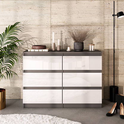 GABRIEL - Komoda se 6 šuplíky - Skříň na oblečení do ložnice - Antracit / Bílý lesk - H71cm Š100cm D33cm (3)