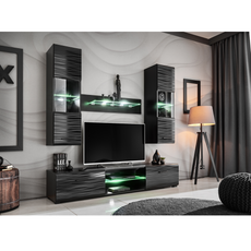 Stěnná jednotka BLADE MINI - sada nábytku do obývacího pokoje - černý mat / Sahara 3D