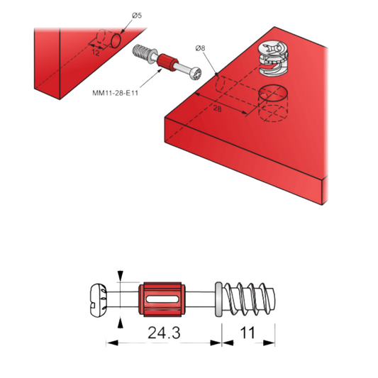 Cam Dowel 28mm s evropským šroubovým závitem - 100 ks (2) – Furnica