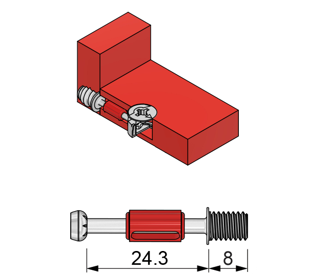 Cam Dowel 28mm s M6 závitem - 1000 ks