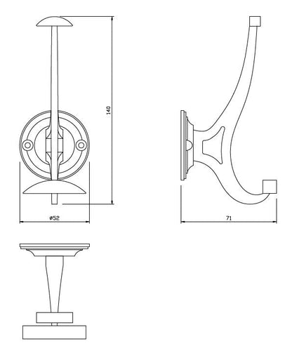 Dvojitý háček na klobouky a kabáty - 140 mm - černý