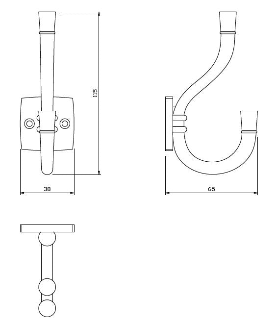 Dvojitý háček na klobouk a kabát - 115 mm - stříbrný