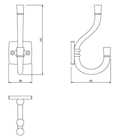 Dvojitý háček na klobouky a kabáty - 115 mm - matně zlatý