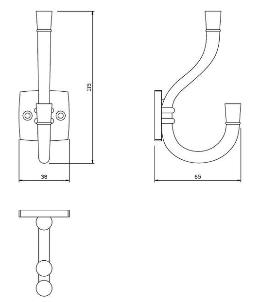 Dvojitý háček na klobouky a kabáty - 115 mm - matně zlatý