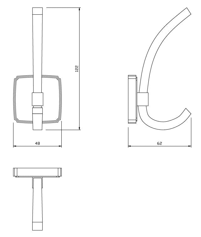 Dvojitý háček na klobouk a kabát - 122 mm - stříbrný