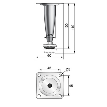 Kónická noha nábytku H100mm - chrom (2) – Furnica
