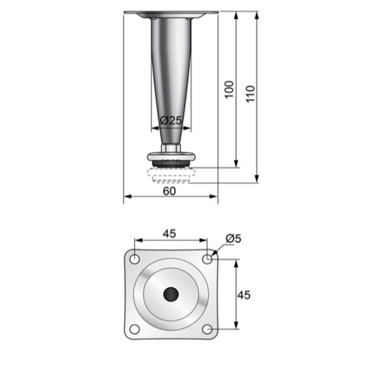 Kónická noha nábytku H100mm - saténová (2) – Furnica