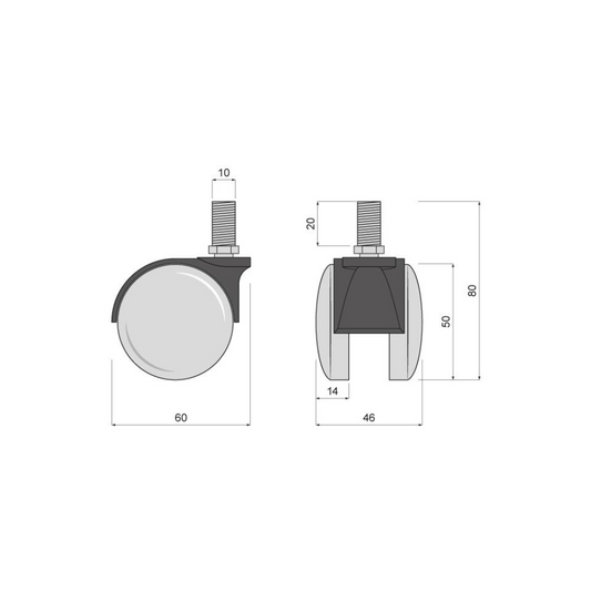 Nábytek plastové otočné kolo s roscí 10 mm - Ø60 mm (2) – Furnica