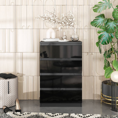 GABRIEL - Komoda se 4 šuplíky - Skříň na oblečení do ložnice - Antracit / Černý lesk - H92cm Š60cm D33cm (3)