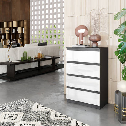 GABRIEL - Komoda se 4 šuplíky - Skříň na oblečení do ložnice - Antracit / Bílý lesk - H92cm Š60cm D33cm (4)