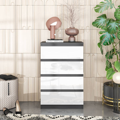 GABRIEL - Komoda se 4 šuplíky - Skříň na oblečení do ložnice - Antracit / Bílý lesk - H92cm Š60cm D33cm (3)