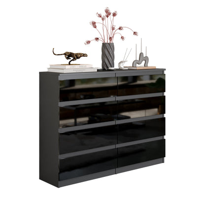 GABRIEL - Komoda se 8 šuplíky - Skříň na oblečení do ložnice - Antracit / Černý lesk - H92cm Š120cm D33cm