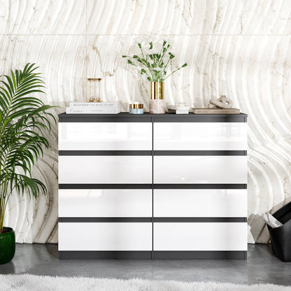 GABRIEL - Komoda se 8 šuplíky - Skříň na oblečení do ložnice - Antracit / Bílý lesk - H92cm Š120cm D33cm (3)