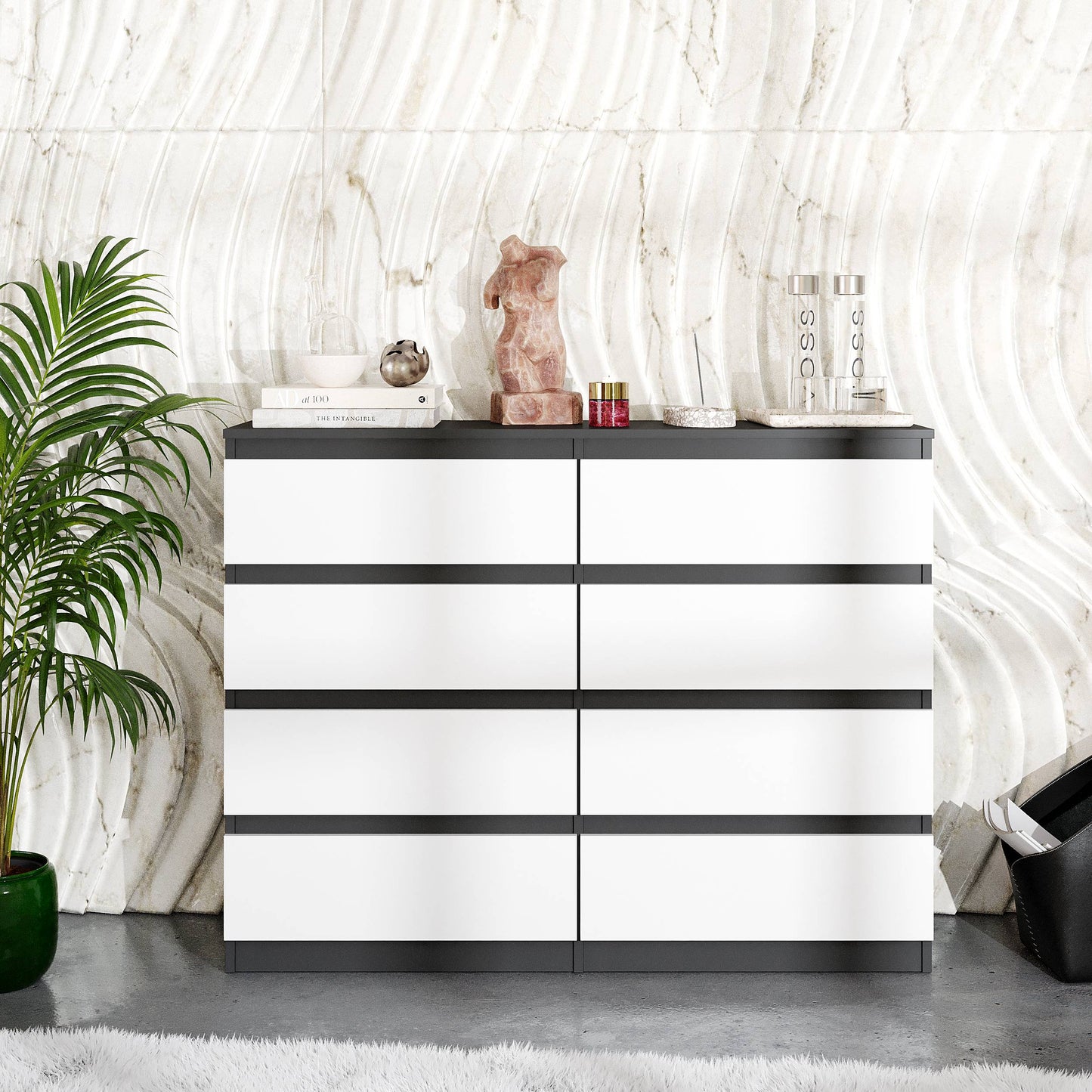 GABRIEL - Komoda se 8 šuplíky - Skříň na oblečení do ložnice - Antracit / Bílá matná - H92cm Š120cm D33cm (3)