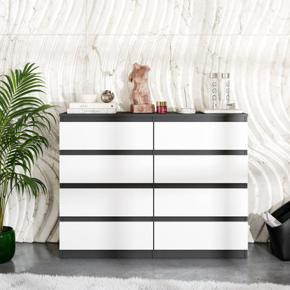GABRIEL - Komoda se 8 šuplíky - Skříň na oblečení do ložnice - Antracit / Bílá matná - H92cm Š120cm D33cm (3)