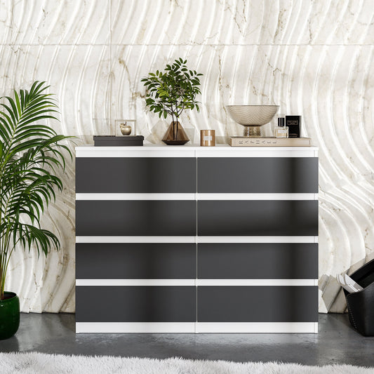 GABRIEL - Komoda se 8 šuplíky - Skříň na oblečení do ložnice - Bílá matná / Antracit - H92cm Š120cm D33cm (2)