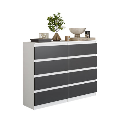 GABRIEL - Komoda se 8 šuplíky - Skříň na oblečení do ložnice - Bílá matná / Antracit - H92cm Š120cm D33cm