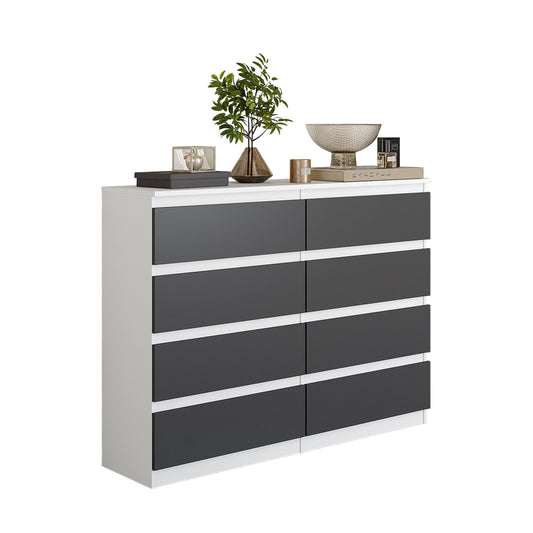 GABRIEL - Komoda se 8 šuplíky - Skříň na oblečení do ložnice - Bílá matná / Antracit - H92cm Š120cm D33cm