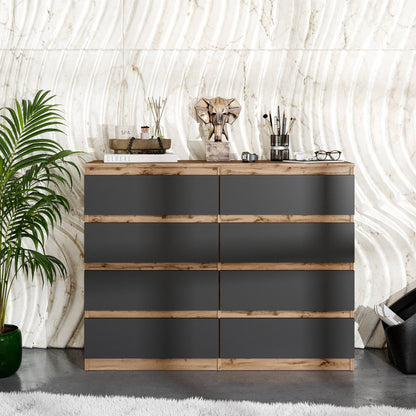 GABRIEL - Komoda se 8 šuplíky - Skříň na oblečení do ložnice - Dub Wotan / Antracit - H92cm Š120cm D33cm (3)