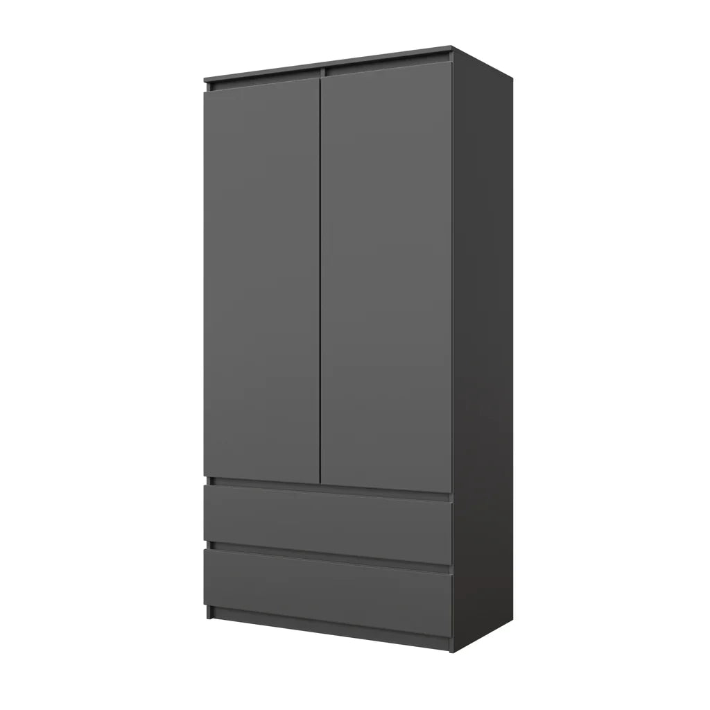 JOELLE - Skříň se 2 dveřmi a 2 zásuvkami - Antracit - H180cm Š90cm D50cm