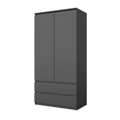 JOELLE - Skříň se 2 dveřmi a 2 zásuvkami - Antracit - H180cm Š90cm D50cm