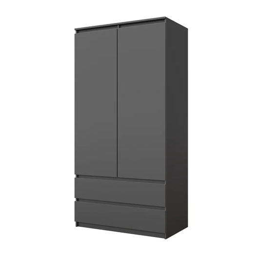 JOELLE - Skříň se 2 dveřmi a 2 zásuvkami - Antracit - H180cm Š90cm D50cm