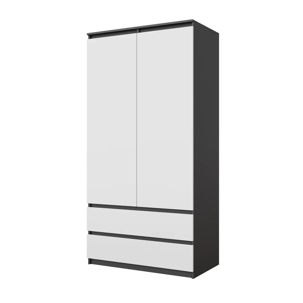 JOELLE - Skříň se 2 dveřmi a 2 zásuvkami - Antracit / Bílá matná - H180cm Š90cm D50cm