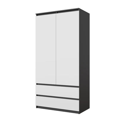 JOELLE - Skříň se 2 dveřmi a 2 zásuvkami - Antracit / Bílá matná - H180cm Š90cm D50cm