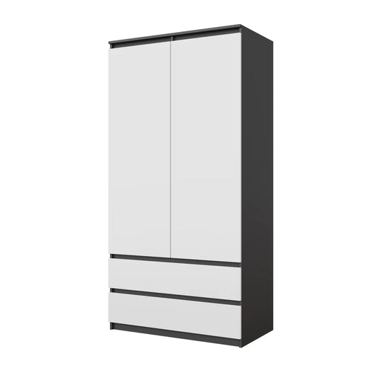 JOELLE - Skříň se 2 dveřmi a 2 zásuvkami - Antracit / Bílá matná - H180cm Š90cm D50cm