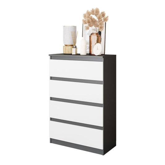 GABRIEL - Komoda se 4 šuplíky - Skříň na oblečení do ložnice - Antracit / Bílá matná - H92cm Š60cm D33cm