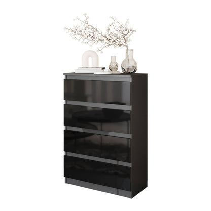 GABRIEL - Komoda se 4 šuplíky - Skříň na oblečení do ložnice - Antracit / Černý lesk - H92cm Š60cm D33cm