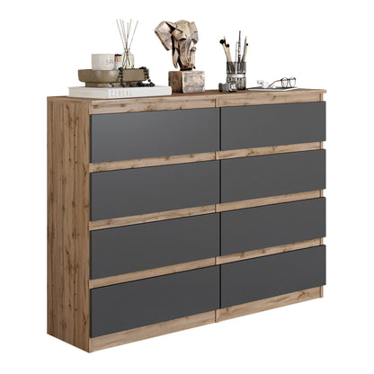 GABRIEL - Komoda se 8 šuplíky - Skříň na oblečení do ložnice - Dub Wotan / Antracit - H92cm Š120cm D33cm